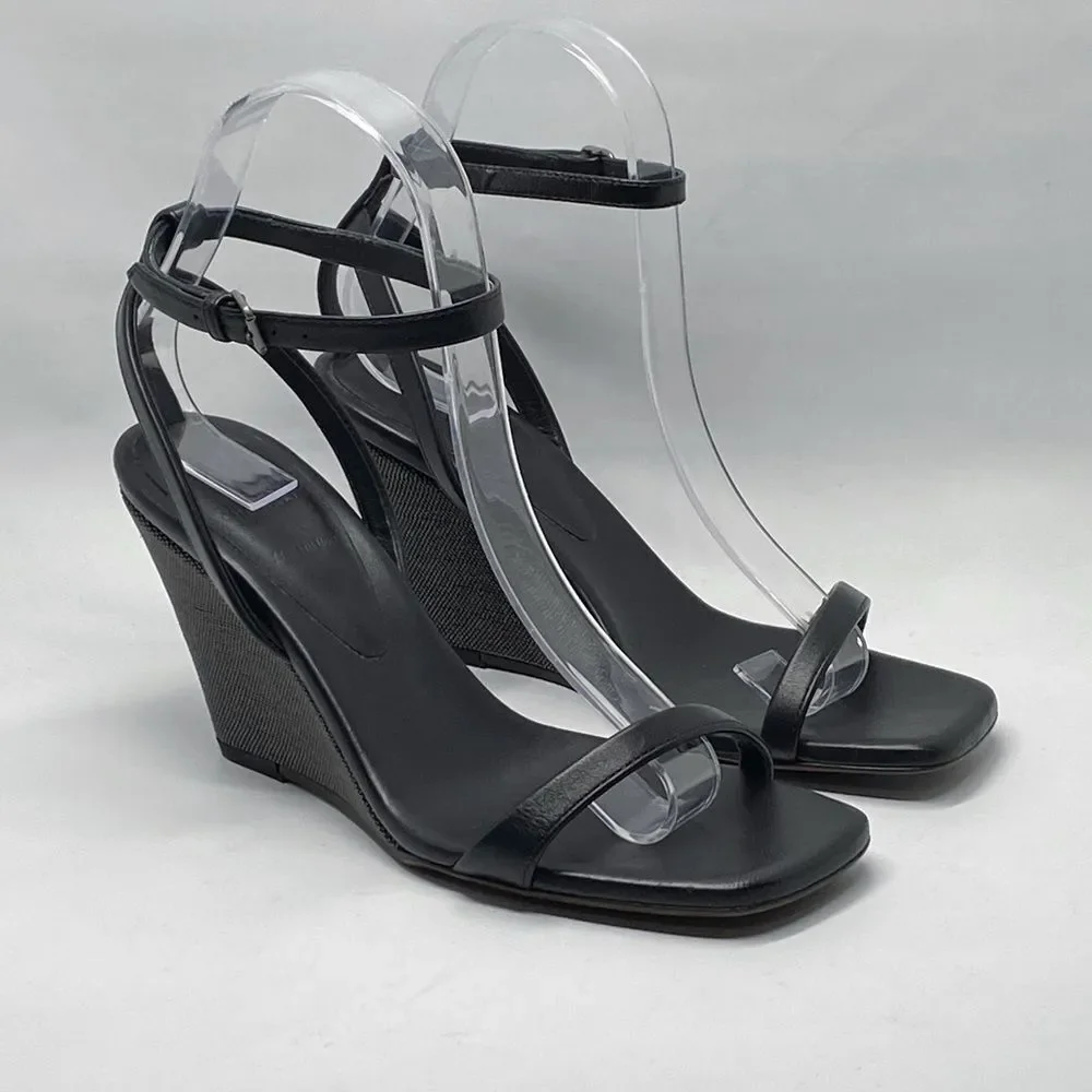 Brunello Cucinelli Monili Embellished Strappy Wedge Leather Sandals size 36